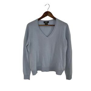 Lord and Taylor 100% Cashmere Light Blue V Neck Sweater Quiet Luxury Cozy Soft